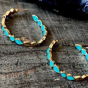 NEW Turquoise Enamel Drip Inside Out Hoop Earrings